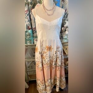 NWOT Joie Charming Floral Linen Midi Dress w/Sweetheart Neckline. M.